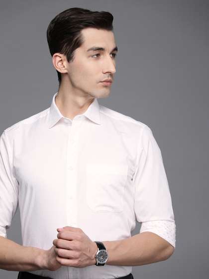 Louis Philippe Men White & Pink Textured Pure Cotton Slim Fit Formal Shirt