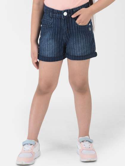 Crimsoune Club Girls Washed Slim Fit Outdoor Denim Shorts