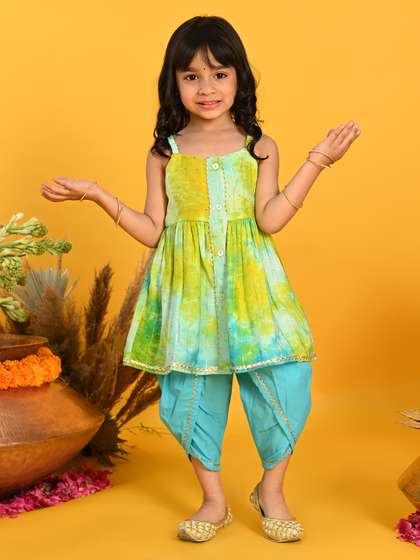 SAKA DESIGNS Girls Blue
                    Dyed Empire Kurta with Dhoti Pants