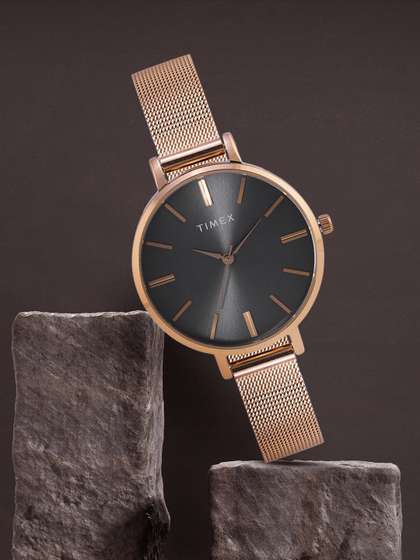 Timex Women Black
                        Dial & Rose Gold Toned Bracelet Style
                        Analogue Watch TWEL155SMU01