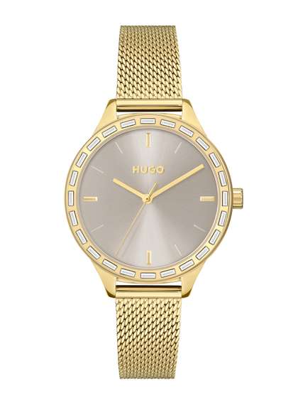 HUGO Women Flash
                        Grey Embellished Dial & Gold Toned Analogue
                        Watch 1540116