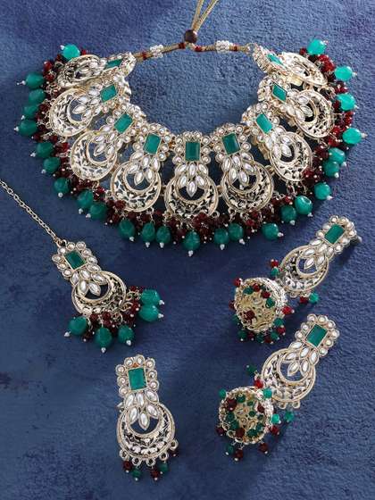 Gold-Plated Kundan Beaded Bridal Jewellery Set