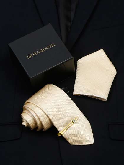 MUTAQINOTI Men
                      Cream-Coloured Checked Broad Tie