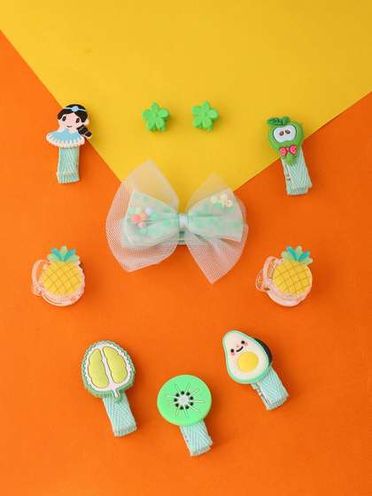 Yellow Chimes Girls Pack
                    of 10 Green & Mustard Alligator Hair Clip
                    Accessory Set