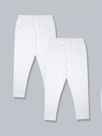 KiddoPanti Girls Pack
                      of 2 White Solid Ankle-Length Leggings
