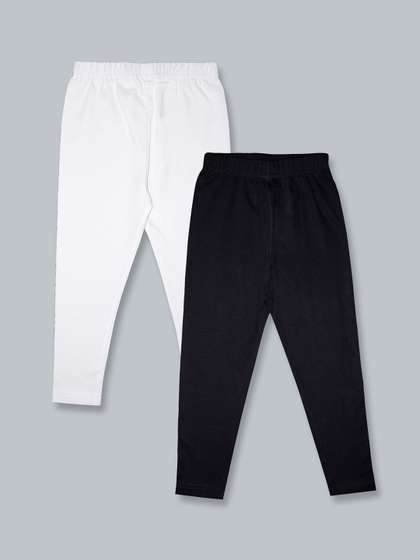 KiddoPanti Girls Pack Of
                    2 Black and white Solid Ankle-Length Leggings