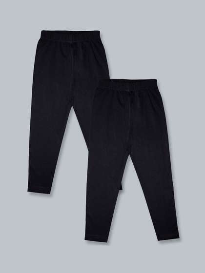 KiddoPanti Girls Pack of
                    2 Black Solid Leggings