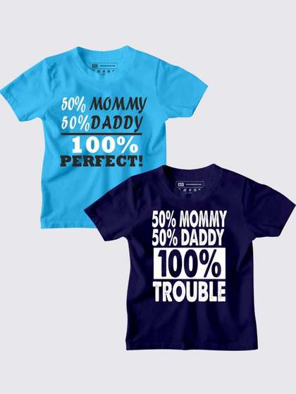 BE AWARA Kids Set Of 2 Blue Typography Printed T-shirt