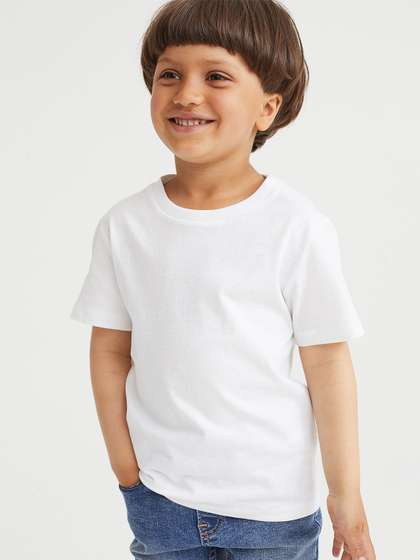 H&M Boys White Pure Cotton Slim Fit T-shirt