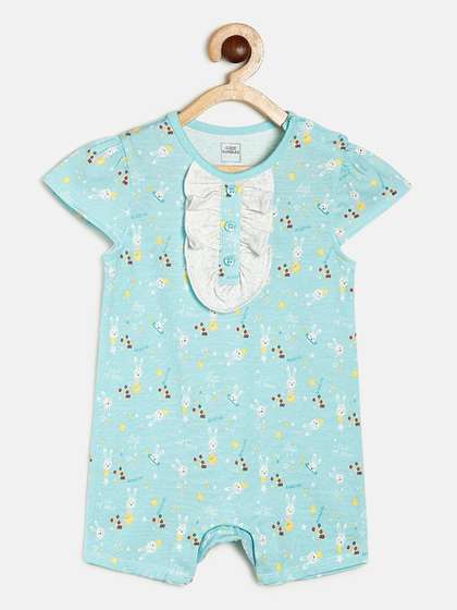 MINI KLUB Infant Girls
                      Blue Printed Pure Cotton Rompers
