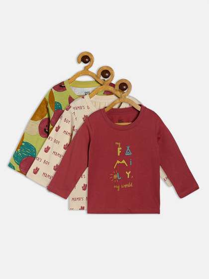 MINI KLUB Pack of 3 Boys Rust & Cream Typography Printed Organic Cotton T-shirt