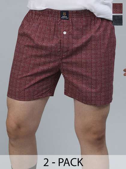 URBAN SCOTTISH Men
                        Pack of 2 Red & Black Printed Cotton Boxers