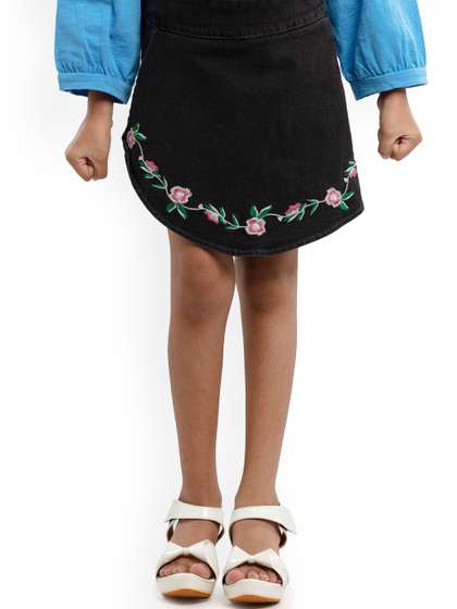 UNDER FOURTEEN ONLY Girls Embroidered Pure Cotton Skort Skirts