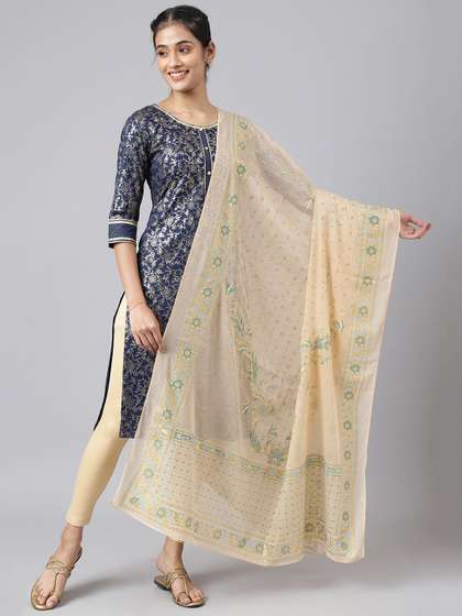 AURELIA
                        Peach-Coloured & Gold-Toned Printed Dupatta