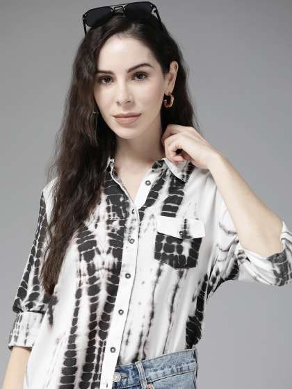 Roadster Women White & Black Tie and Dyed Casual Shirt