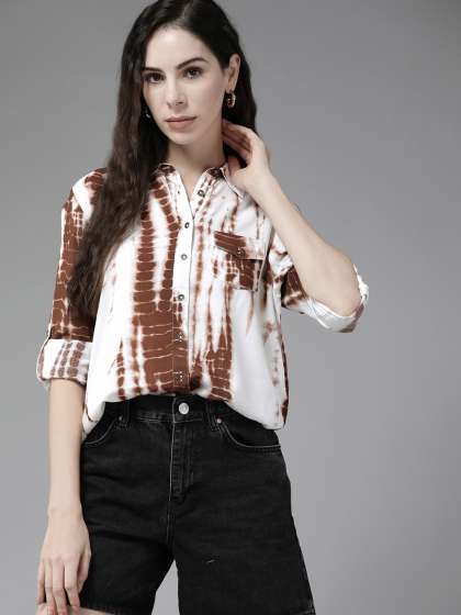 Roadster Women White & Brown Tie and Dyed Casual Shirt
