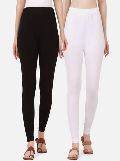 BUY NEW TREND Women
                        Pack Of 2 White & Black Solid Pure Cotton
                        Ankle-Length Leggings