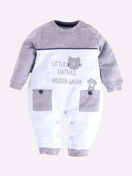 BABY GO Infants Boys
                    Grey Printed Pure Cotton Rompers