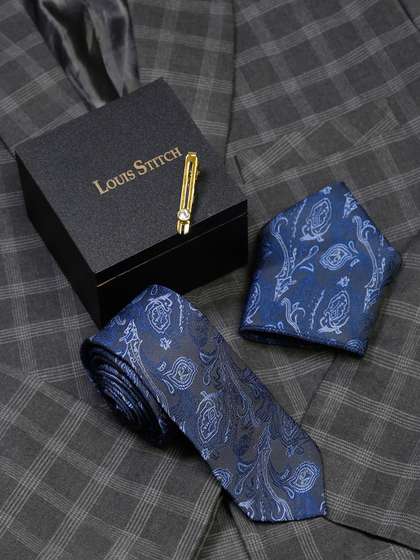 LOUIS STITCH Men Royal
                    Blue Italian Silk Necktie Accessory Gift Set