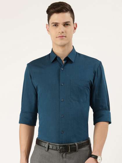 Peter England Men
                        Teal Blue Solid Slim Fit Pure Cotton Formal
                        Shirt