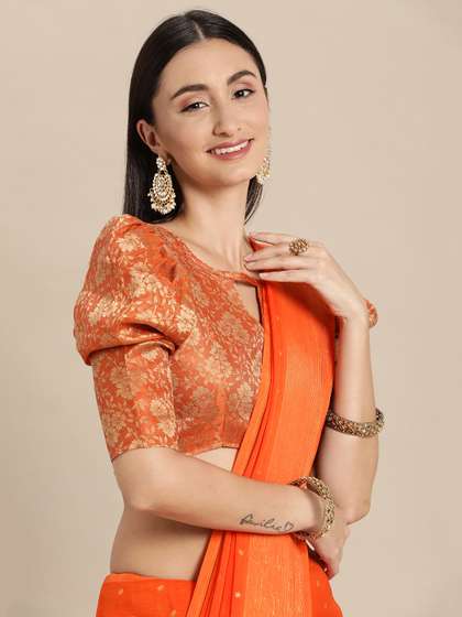 Mitera Orange Pure
                        Chiffon Saree