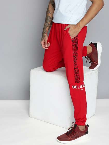 HRX by Hrithik Roshan Men Red Pure Cotton Printed Regular Fit Joggers