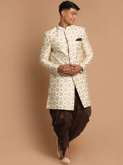 VASTRAMAY Men Beige
                        & Brown Sherwani Set