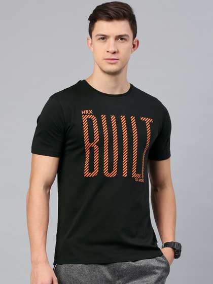 HRX by Hrithik Roshan Men Black Printed Cotton Cotton T-shirt