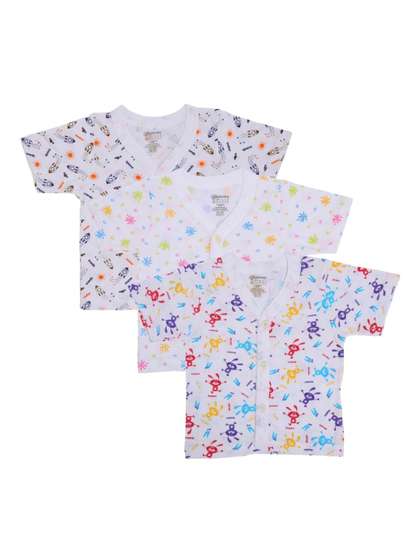 Bodycare Kids White Pack of 3 Printed V-Neck Pure Cotton T-shirt