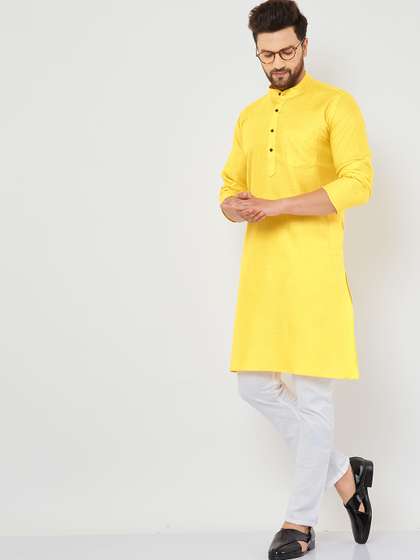 Armaan Ethnic Men Yellow Solid Kurta