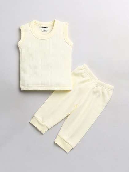 MooNKids Kids Boys
                      Yellow Solid Sleeveless Thermal Set