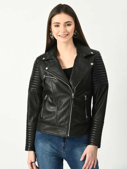 Myntra Womens Black Leather Jacket With Hood Myntra Numero Uno