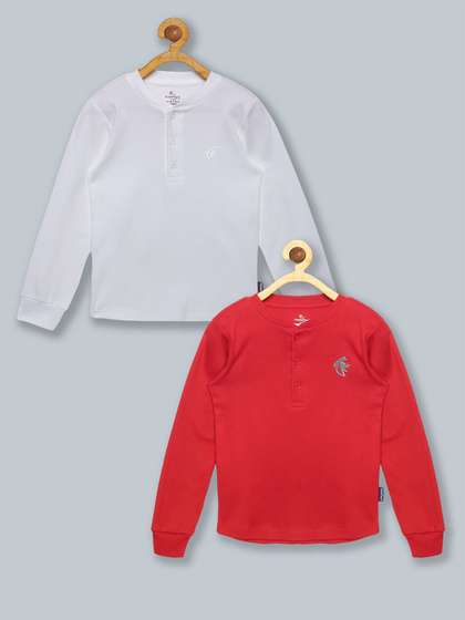 KiddoPanti Kids White 2 Henley Neck T-shirt