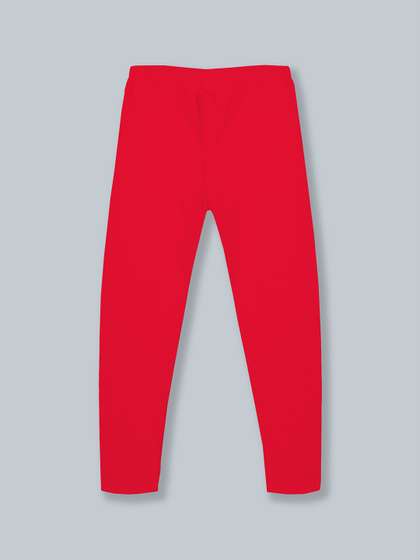 KiddoPanti Girls Red
                    Solid Ankle-Length Leggings