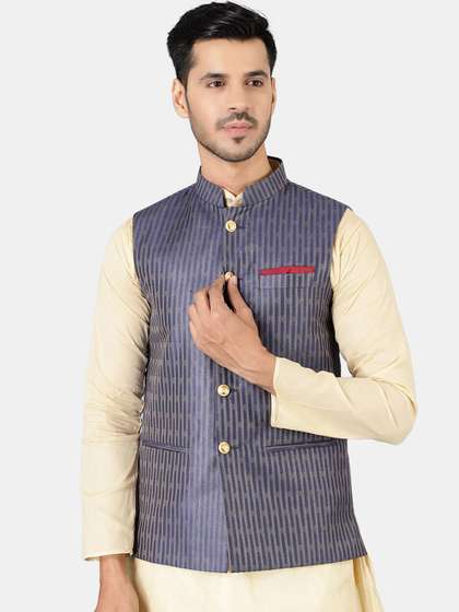Wintage Men Woven Design Nehru Jacket