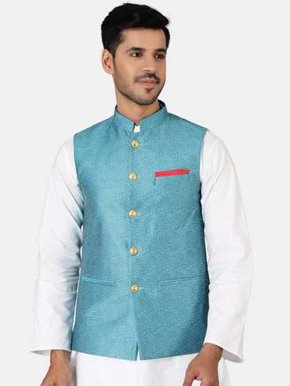 Wintage Men Woven Design Nehru Jacket