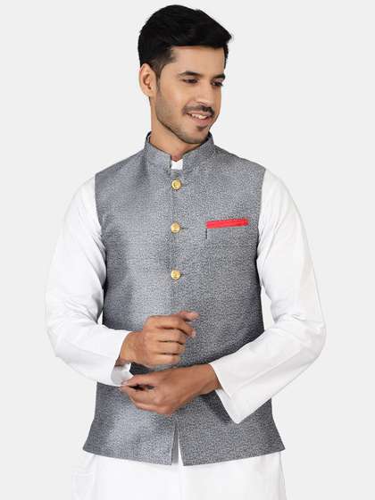 Wintage Men Woven Design Nehru Jackets