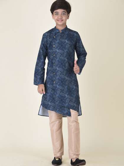 TABARD Boys Blue Ethnic
                    Motifs Printed Pure Cotton Kurta Set