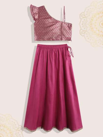 Biba Girls Pink &
                    Gold Solid Ready to Wear Lehenga & Choli