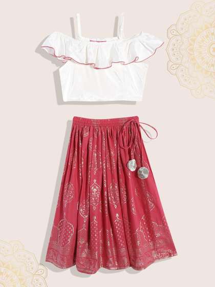 Biba Girls Off White
                        & Red Ready to Wear Lehenga & Blouse