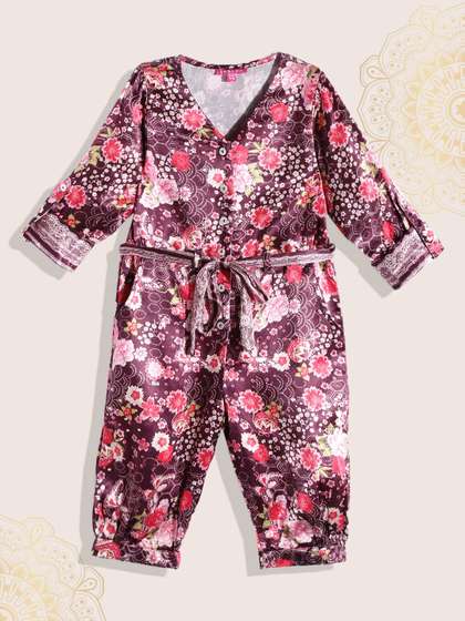 Biba Girls Purple &
                    Red Floral Printed Basic Jumpsuit