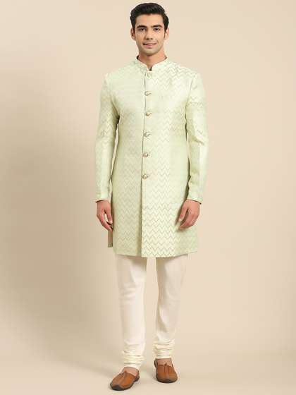 KISAH Men Geometric
                        Jacquard Indowestern Sherwani & Churidar
                        Set