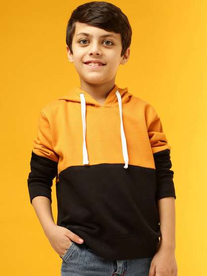 Instafab Boys Mustard
                      Colourblocked Hooded Sweatshirt