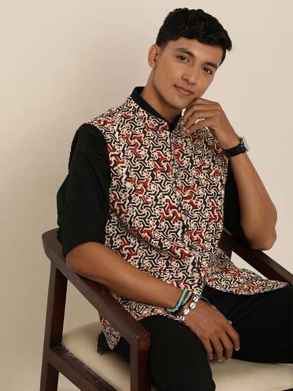 Taavi Pure Cotton Bagru Nehru Jacket