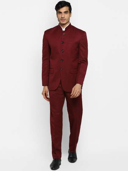 ROYAL KURTA Men
                        Maroon Solid Bandhgala PolyViscose Suit