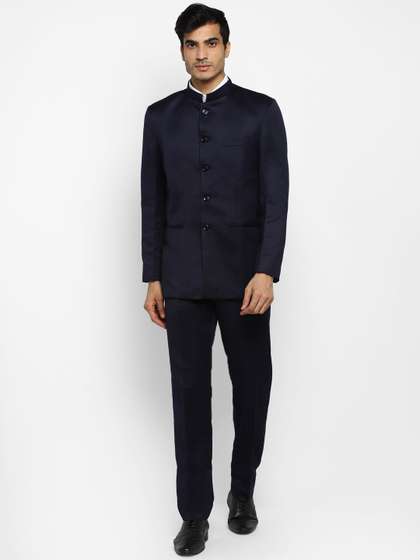 ROYAL KURTA Men Navy
                        Blue Solid Bandhgala 2-Piece Suit