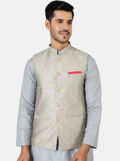 Wintage Men Woven-Design Nehru Jacket