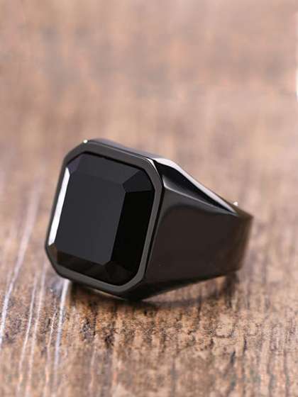 Yellow Chimes Men Black
                    Stainless Steel Square Shaped Finger Ring