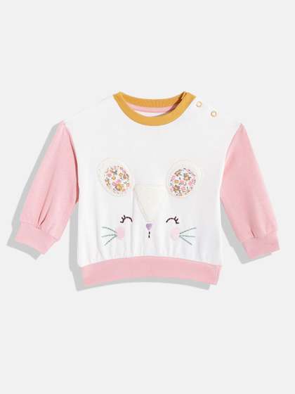 mothercare Girls White
                    & Pink Colourblocked Cotton Round Neck
                    Sweatshirt