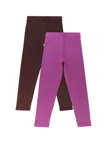 Bodycare Kids Girls Pack
                    Of 2 Brown & Purple Solid Cotton Leggings